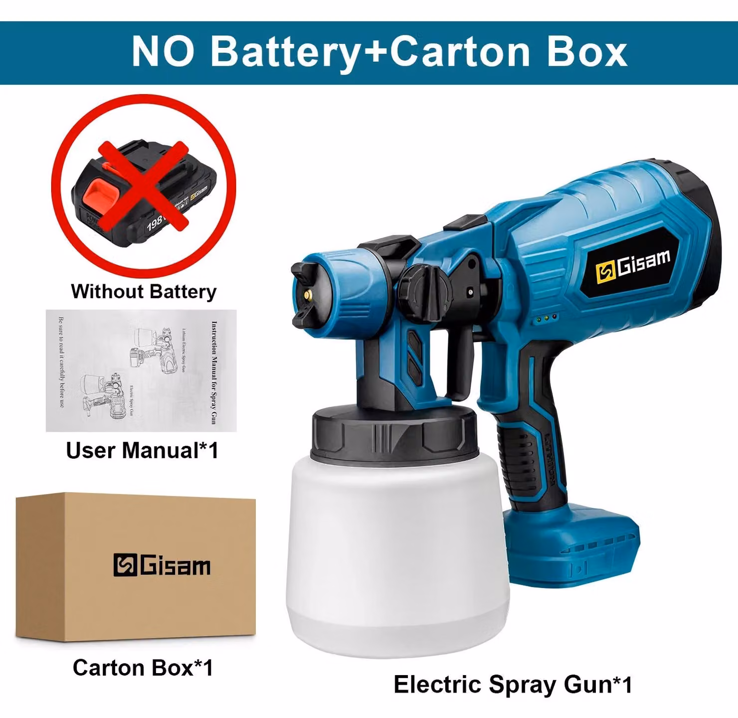 Pistola a spruzzo - Pistola a spruzzo HVLP - Senza fili, compatibile con batterie da 18V - Serbatoio da 1000 ml - Ugello da 1,8 mm - Per uso domestico, mobili, auto - Blu, senza batteria