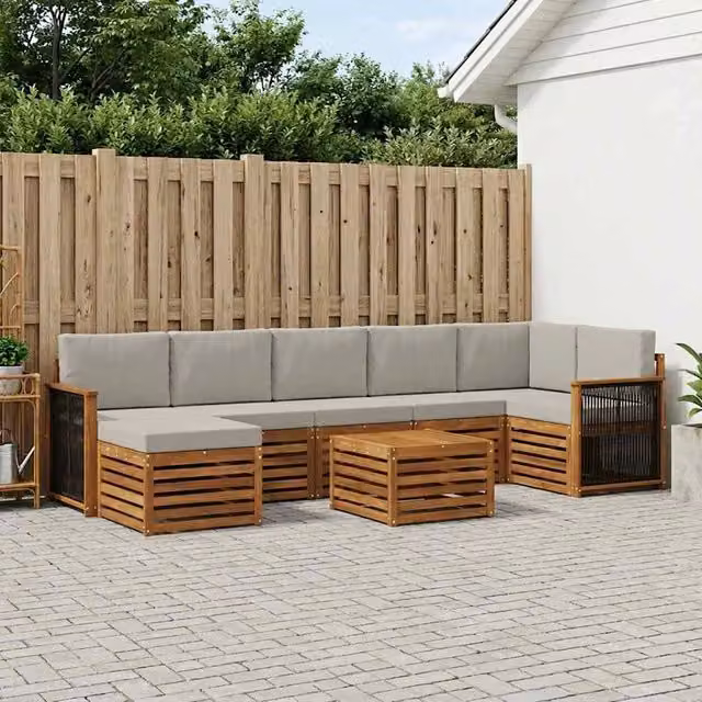 Set di divani da esterno 8 pz Naturale e Grigio Chiaro 3384652