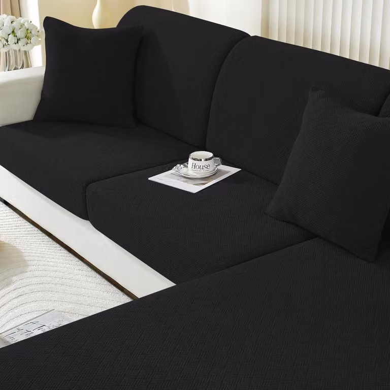 Copertura elastica per cuscini da seduta, antiscivolo, lavabile, per divano a 1 posto * 2 + chaise longue, colore nero