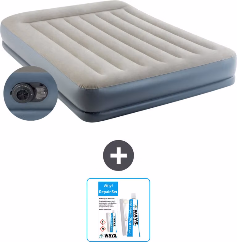 Intex Airbed - 2 persone - 152 x 203 x 30 cm - Grigio - Pompa inclusa - Kit di riparazione