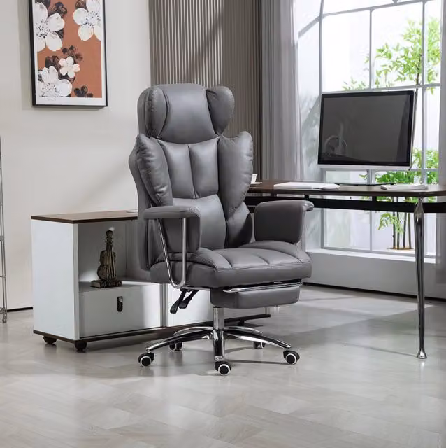 Sedia da ufficio 74x65x128 cm grigio scuro – reclinabile, poggiapiedi, 120 kg