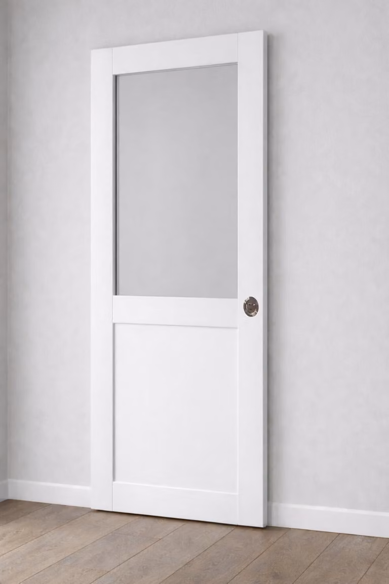 Porta scorrevole da officina bianca H204 x L73 cm senza traverso, serratura di blocco GD MENUISERIES