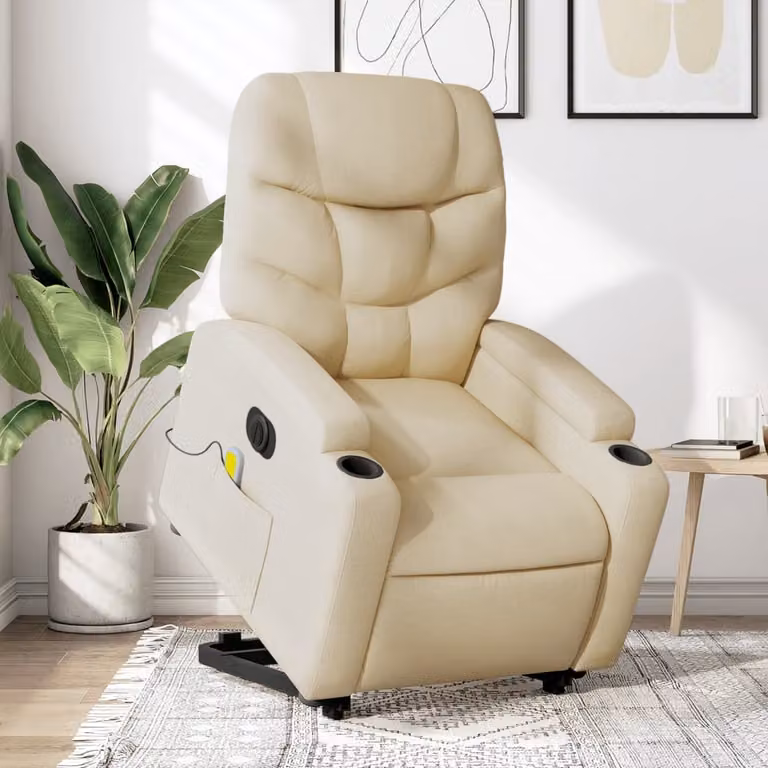 Poltrona Alzapersona Elettrica con Massaggio vidaXL in Tessuto Beige