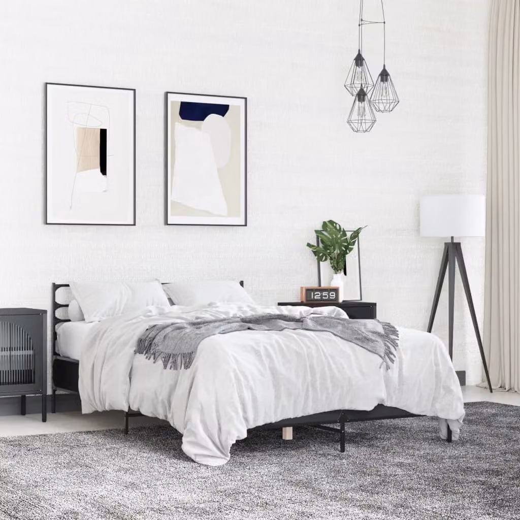 vidaXL Giroletto Moderno in Legno e Metallo Bianco e Nero L/P/H: 120 x 200 x 74 cm