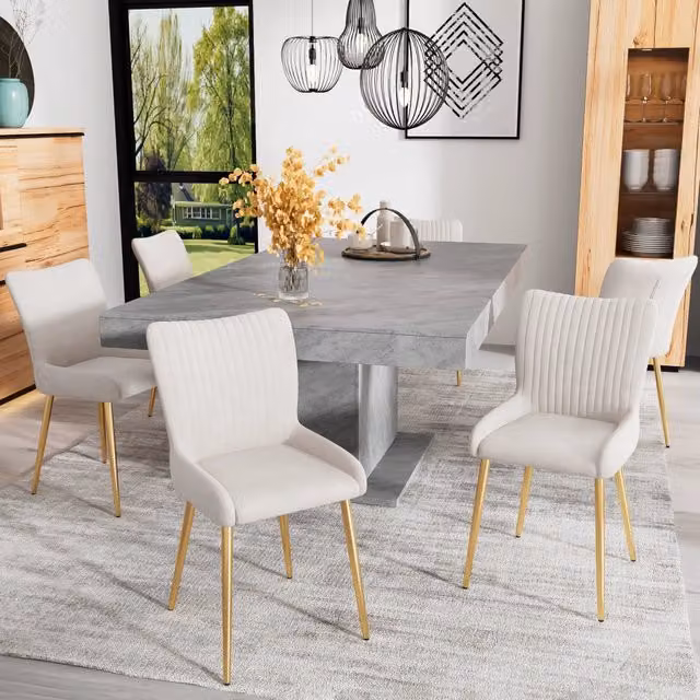Set di 6 sedie da pranzo Zephmum in velluto beige con gambe in metallo dorato lucido