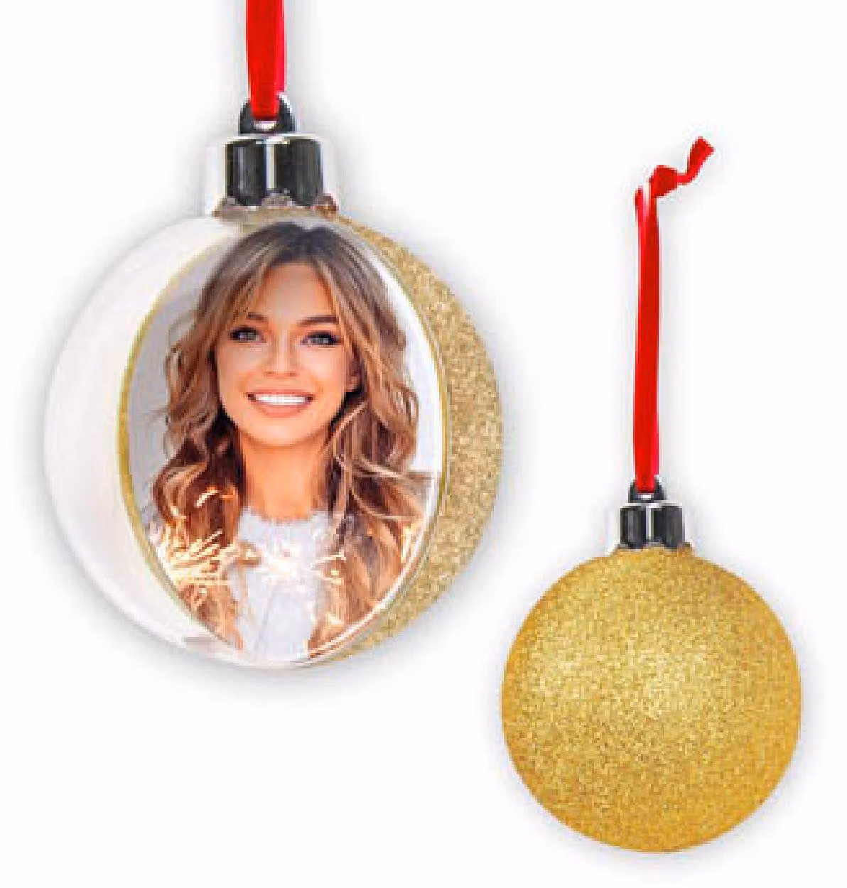 Palla di Natale con foto, effetto glitter, 10x10 cm, color oro, marca ZEP