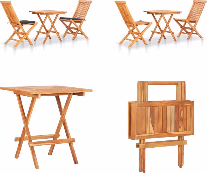 vidaXL 3 pezzi. Set da bistrot con cuscini antracite Legno massiccio Teak - Set da bistrot - Set da bistrot - Set da bistrot in legno - Set da bistrot in legno