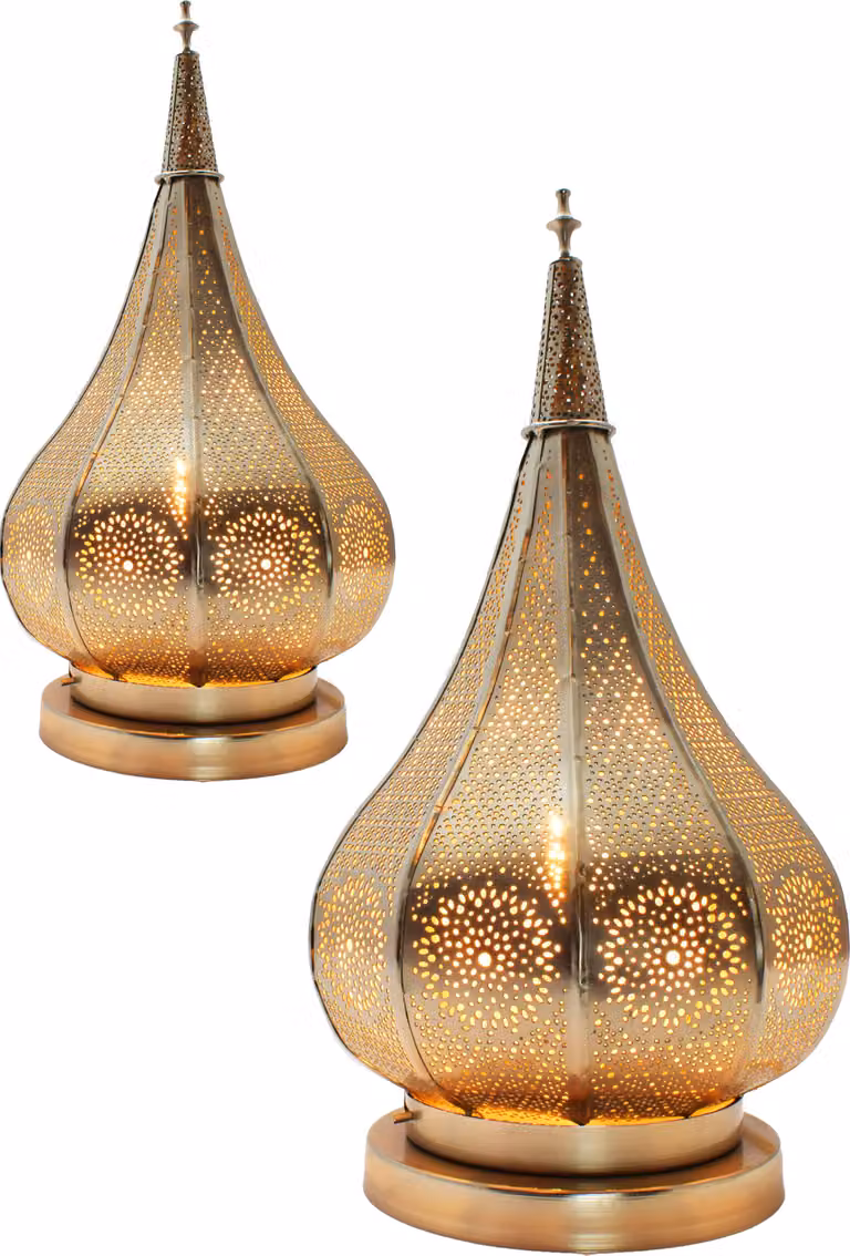 set di 2 lampade orientali da tavolo Kais 38cm argento E14 | lampade da tavolo marocchine piccole in metallo, paralume | lampada da comodino design moderno, vintage, retrò e country house