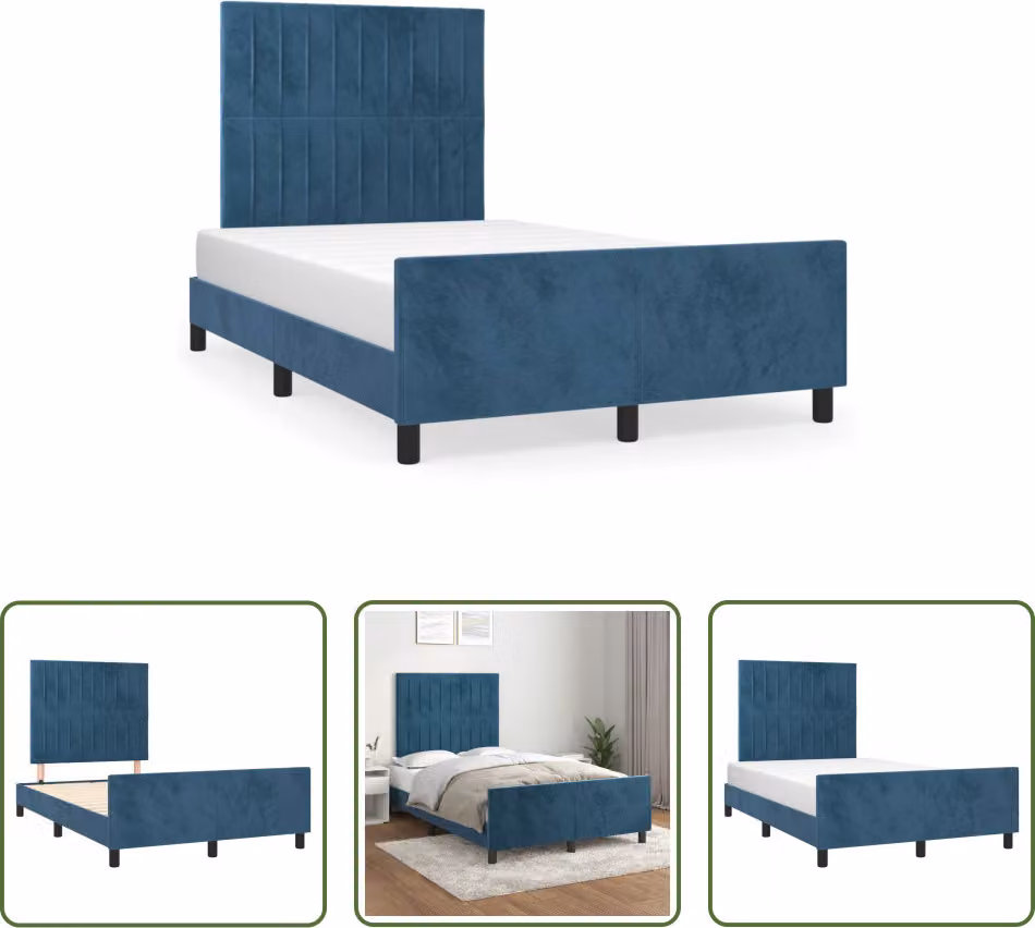The Living Store Struttura letto con testiera in velluto blu scuro 120x190 cm