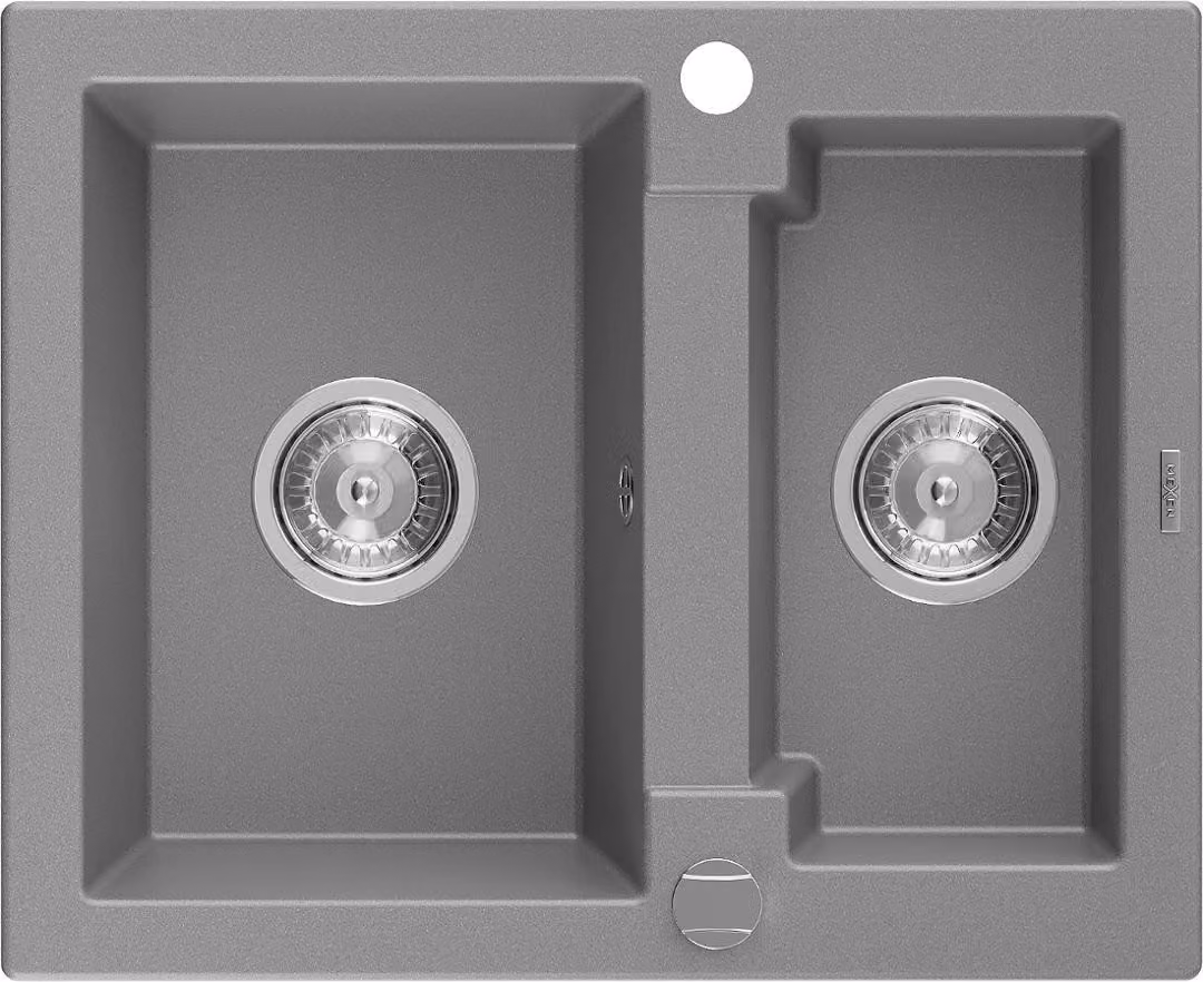 Mexen Carlos lavello in granito da 1,5 vasche, 582 x 475 mm, grigio, sifone cromato - 6518581500-71