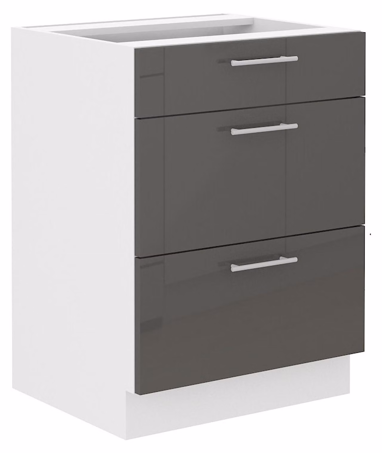 Mobile base 60 Lara grigio lucido, angolo cottura, blocco cucina, cucina con chiusura ammortizzata