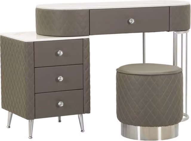 Toeletta Sharon Vikasa Home grigia con puff e gambe argento L: 120 cm, P: 40 cm, H: 75 cm – 1