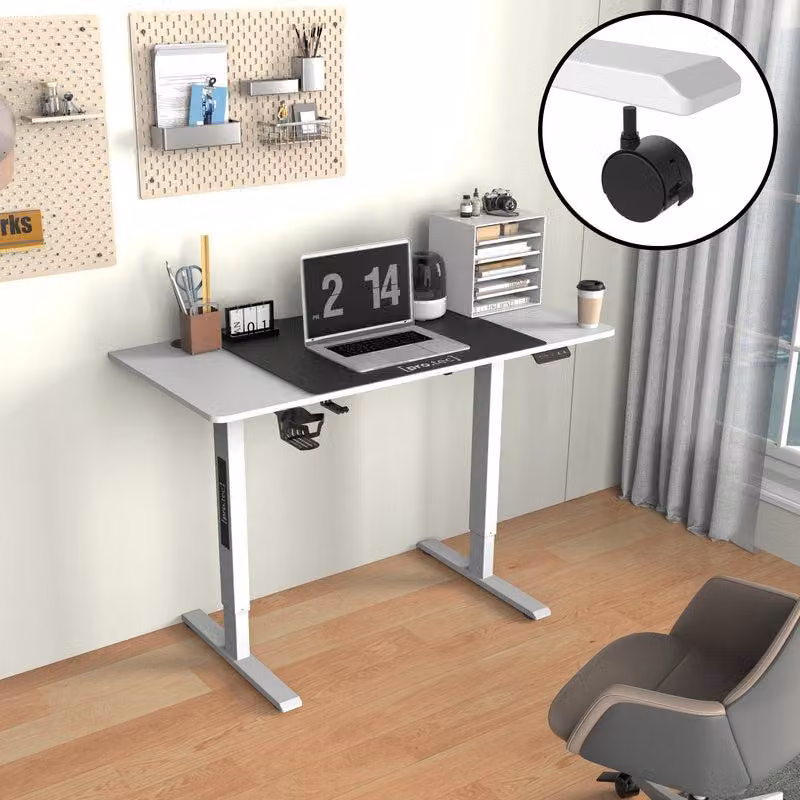 Scrivania regolabile in altezza, da seduto a in piedi – Elettrica, con rotelle – Bianca, 120x60 cm