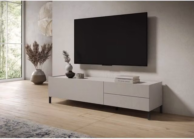 Porta TV moderno 1 ribalta/2 cassetti 160x42x40 cm Solaria - Cashmere