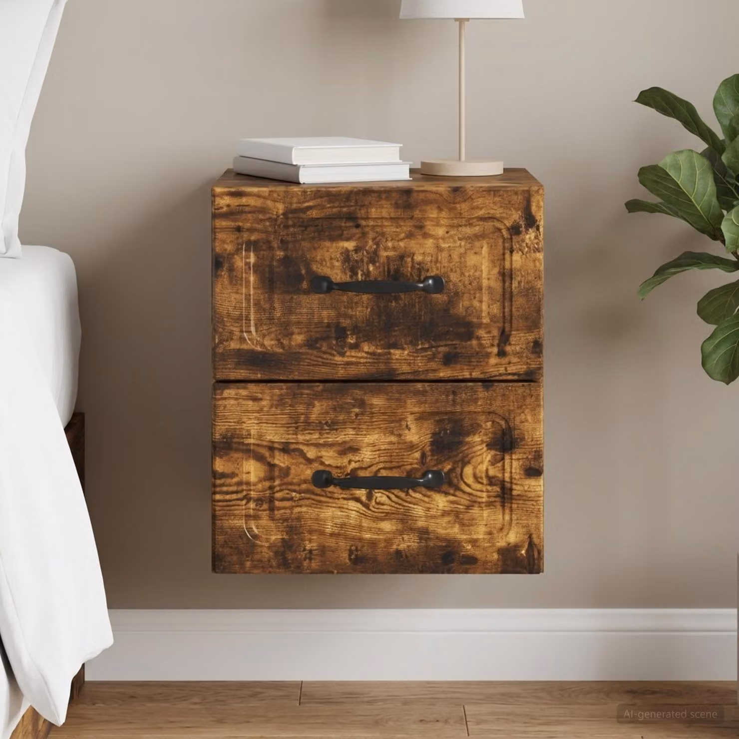 vidaXL Mobiletto da notte sospeso Rovere Fumo L: 34,5 cm, P: 33 cm, H: 40 cm