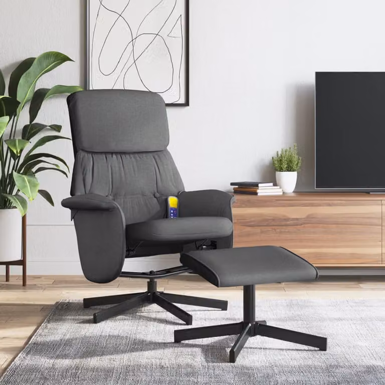 vidaXL Poltrona Reclinabile con Poggiapiedi Grigio, Sedia Relax Moderna con Braccioli e Rotazione 360 Gradi