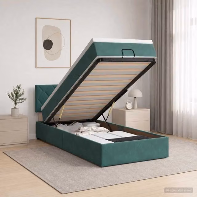 Letto ottomano con contenitore e materasso vidaXL in velluto verde, L/P/H: 190 x 90 x 88 cm