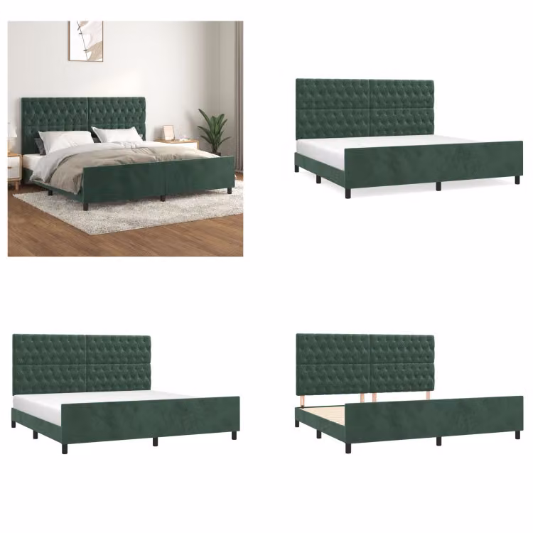 vidaXL Struttura letto con testiera verde scuro 200x200 cm in velluto - Struttura letto con testiera - Struttura letto con testiera - Struttura letto - Letto con testiera