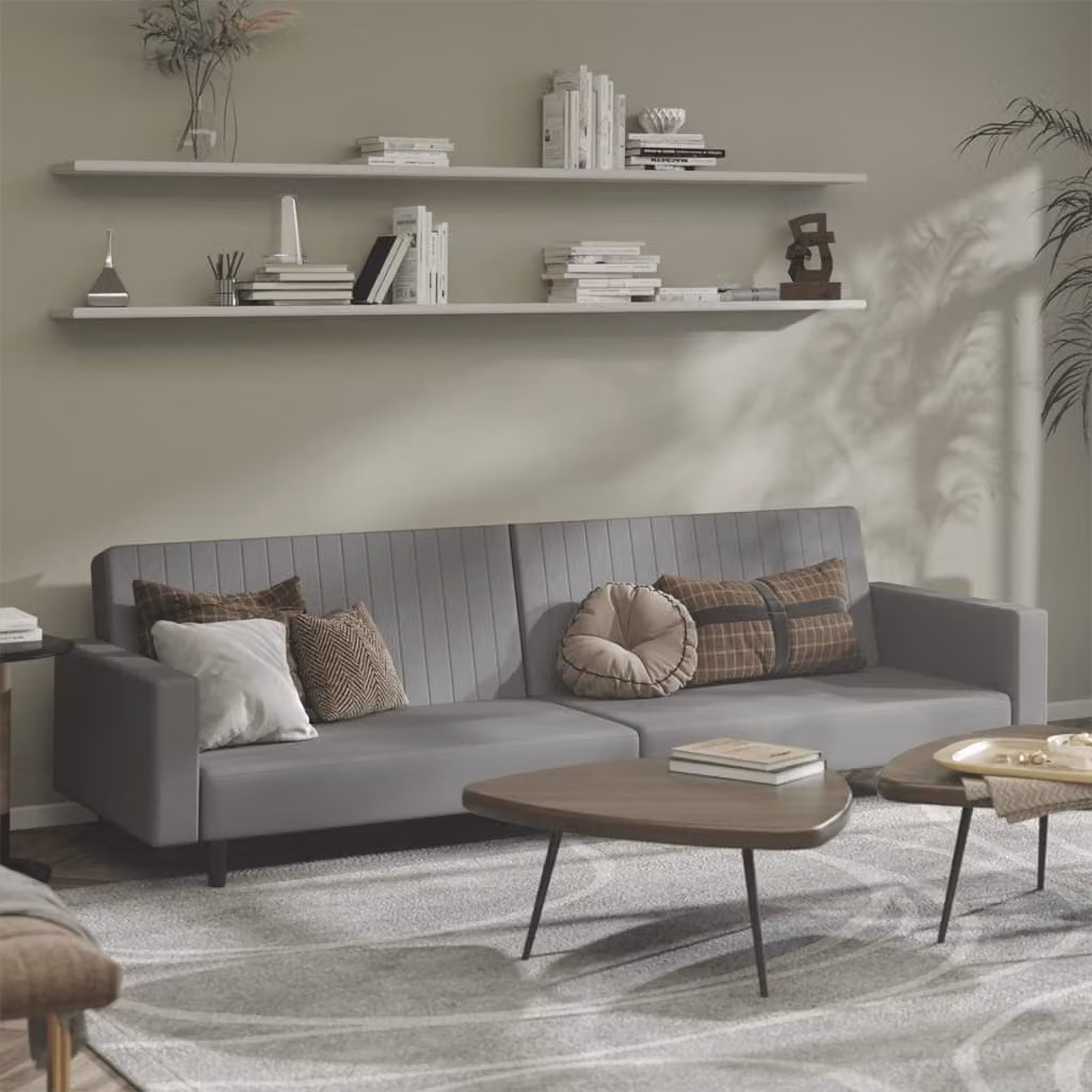 vidaXL Divano Letto Click-Clack a 2 Posti in Velluto Grigio con Struttura in Legno Massello