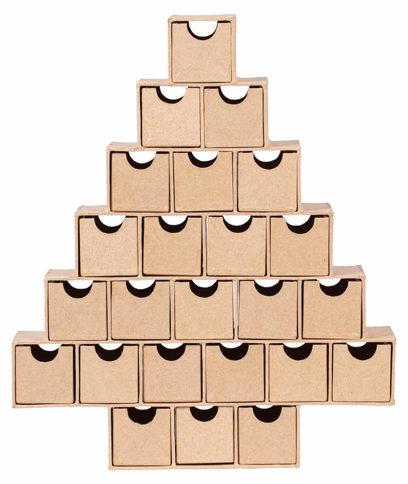 Calendario dell'Avvento in cartapesta, forma di albero di Natale, 30x5x35 cm, colore marrone