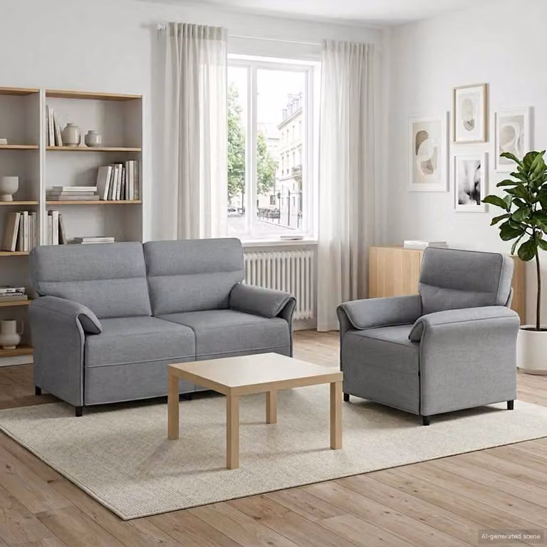 Set di 2 divani moderni vidaXL in tessuto grigio con struttura in metallo e cuscini inclusi