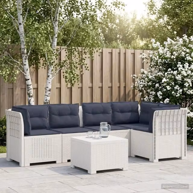 Divano da Giardino 5 Posti con Cuscini Stile Rattan PP Bianco 3444097