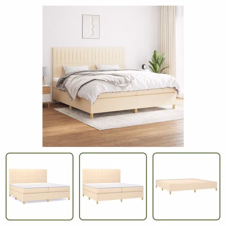 The Living Store Letto a molle con materasso crema 200x200 cm in tessuto