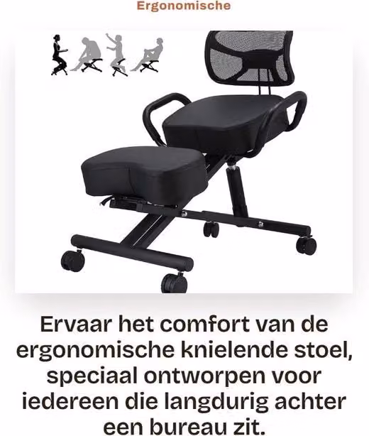Sedia Ergonomica con Schienale - Regolabile Altezza/Angolazione - Cuscino in Pelle - Schermo a Maglia - Struttura in Acciaio - Comfort Respirante - Sedia da Ufficio Ergonomica