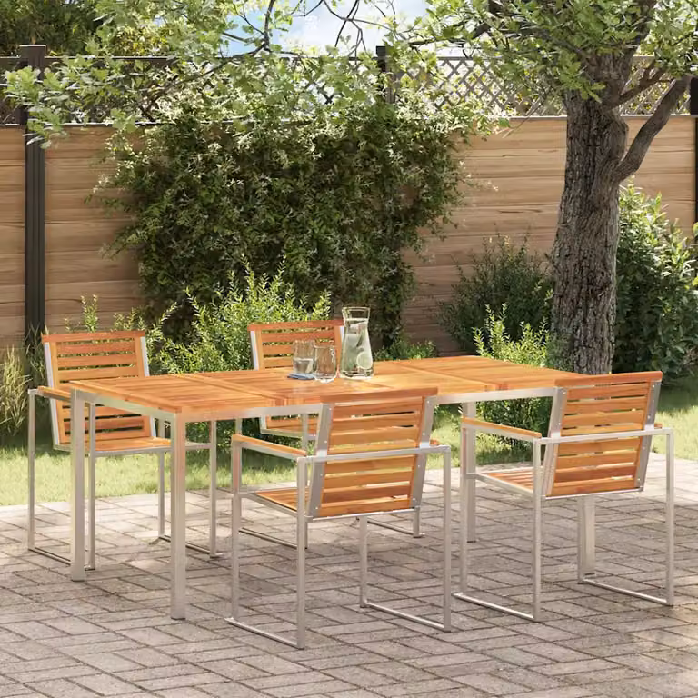 Tavolo da pranzo moderno vidaXL in legno di acacia e acciaio inossidabile, marrone, L: 180 cm, P: 90 cm, H: 75 cm