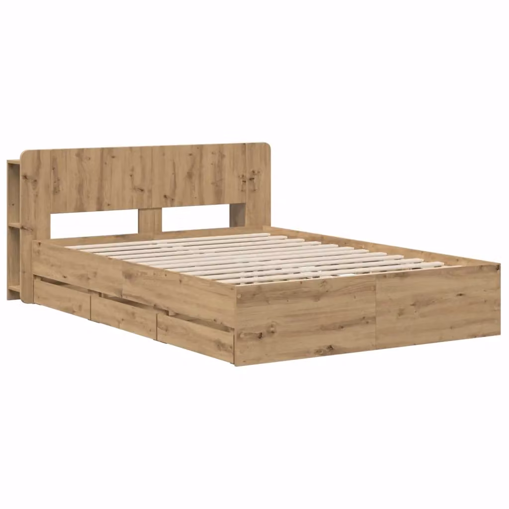 Letto con contenitore e cassetti vidaXL in legno Rovere, L/P/H: 140 x 190 x 154 cm – 2