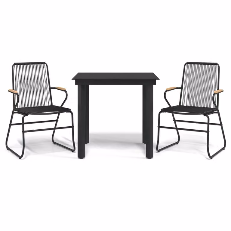 Set da Pranzo da Giardino 3 pz Nero in Rattan PVC