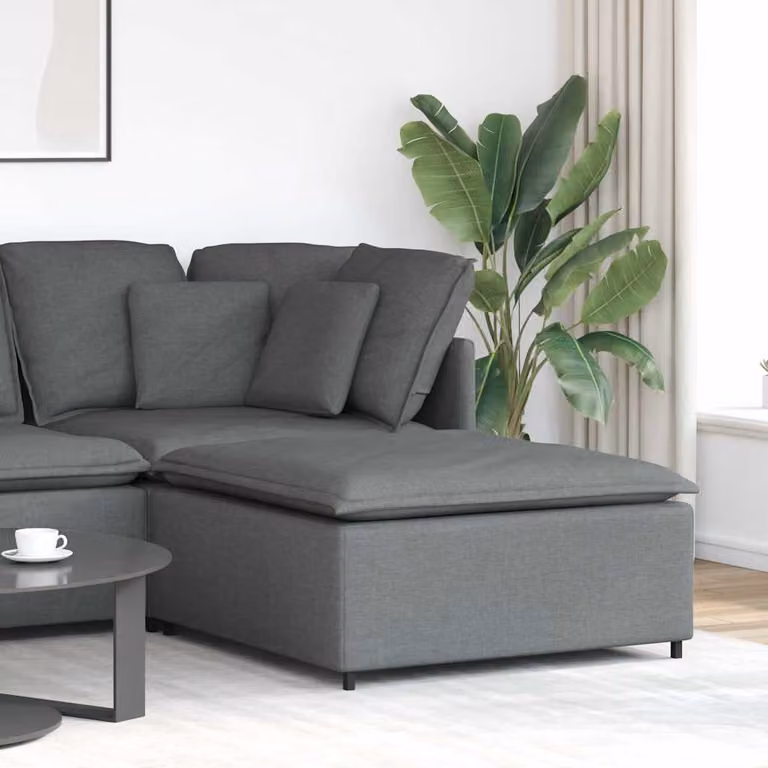 vidaXL Divano Modulare con Poggiapiedi Grigio Scuro L: 100 cm, P: 100 cm, H: 48 cm