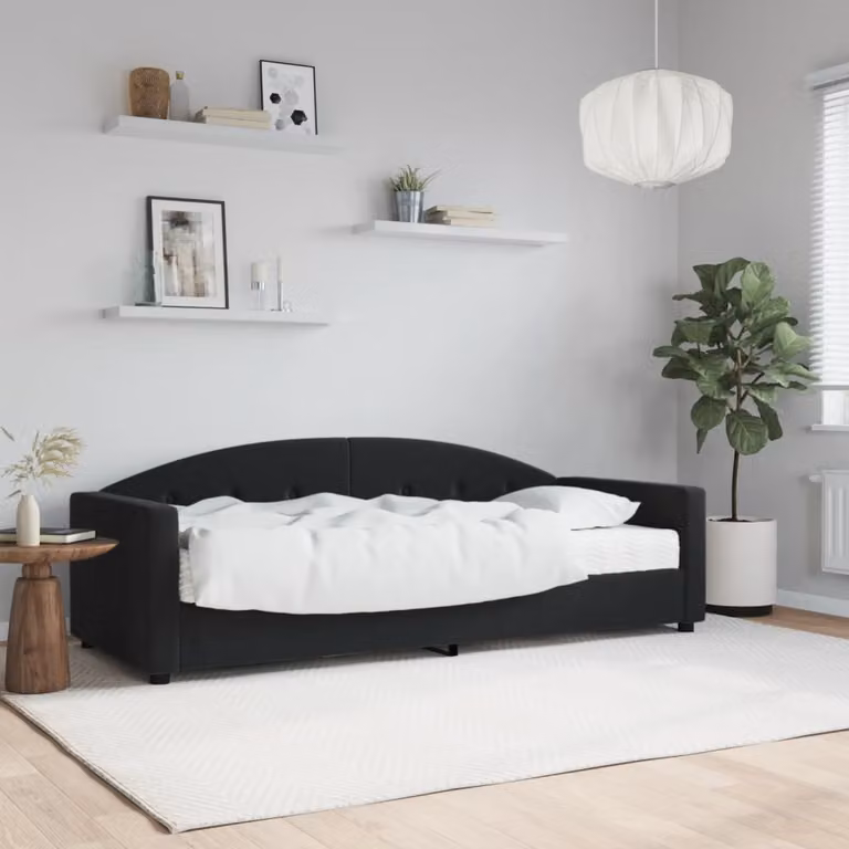 vidaXL Divano Letto in Velluto Nero con Materasso L/P/H: 200 x 80 x 75 cm