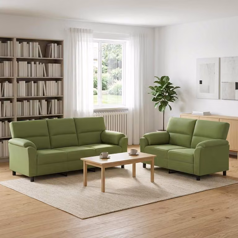 Set di 2 divani moderni vidaXL in velluto verde chiaro con struttura in metallo