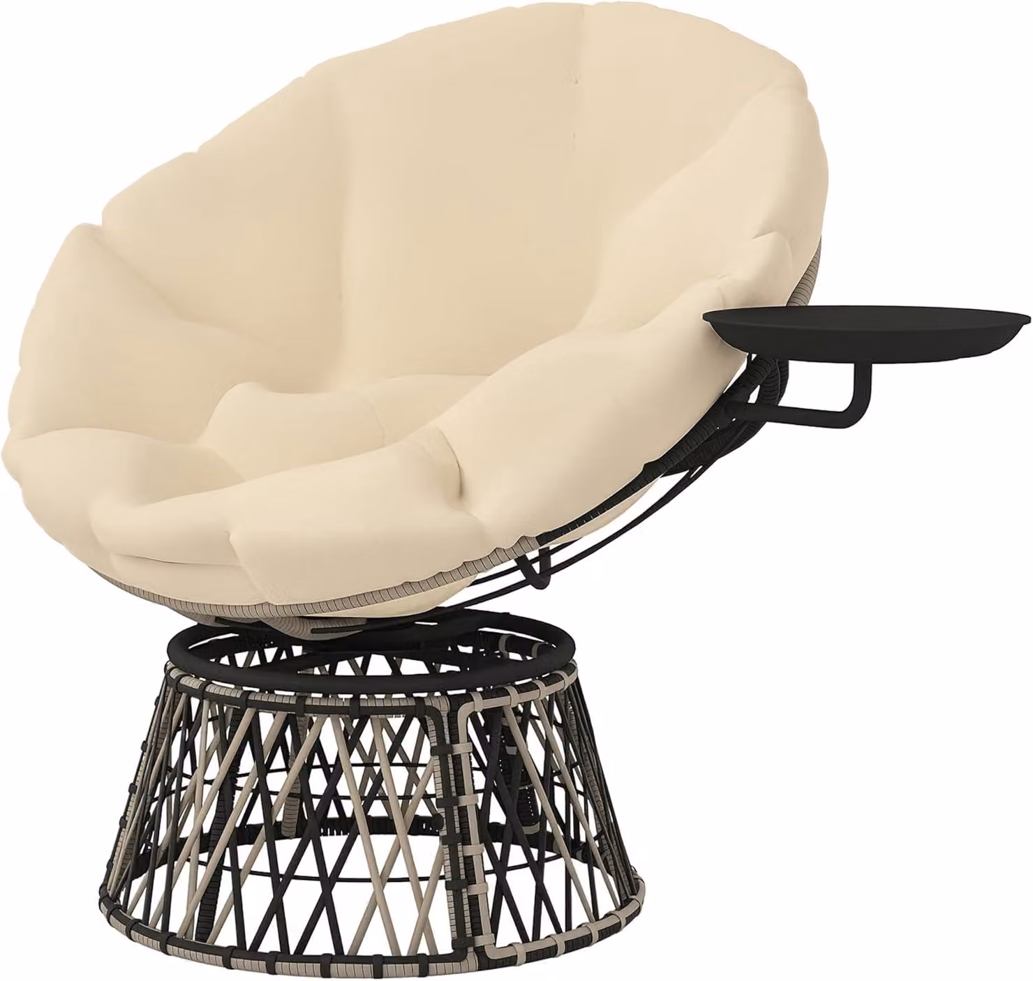Poltrona Papasan in rattan, girevole a 360 gradi, con cuscino spesso e confortevole e struttura in acciaio robusta