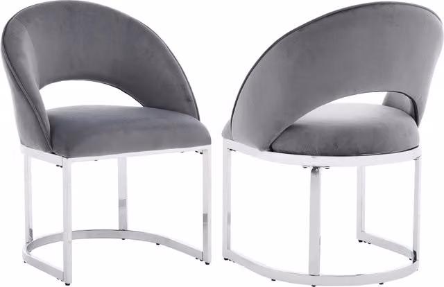Sedie da pranzo, 6 pezzi in velluto grigio con design curvo e gambe in metallo galvanizzato argentato