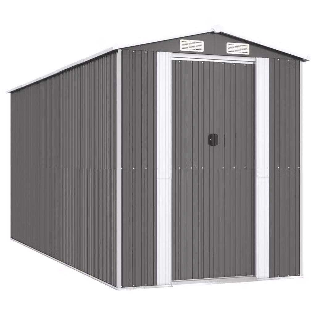 Capanno da Giardino Grigio Chiaro 192x440x223cm Acciaio Zincato