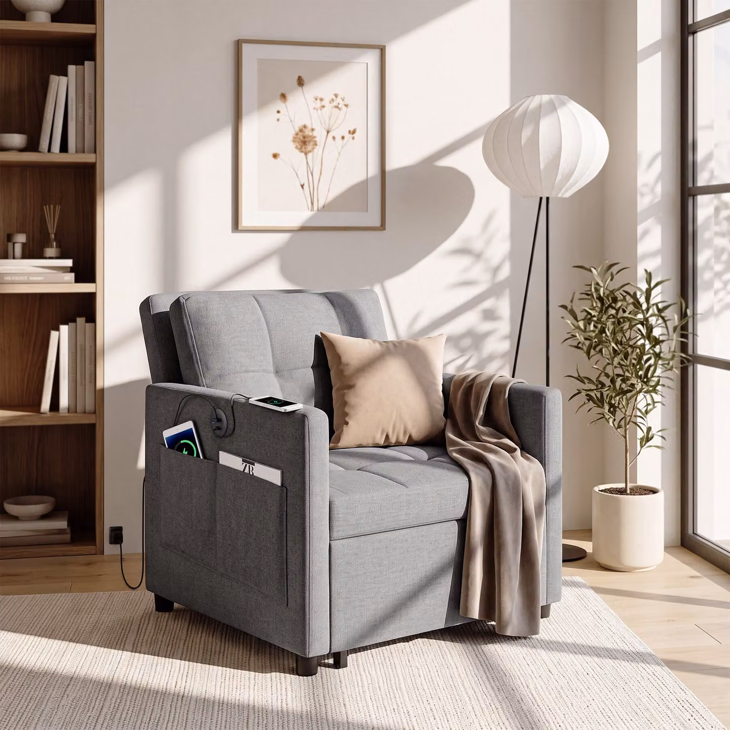 Poltrona letto pieghevole TecTake GmbH grigia con schienale regolabile e braccioli – 2