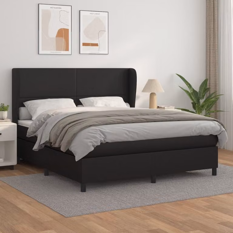 The Living Store Letto a molle con materasso nero 160x200 cm in Pelle finta