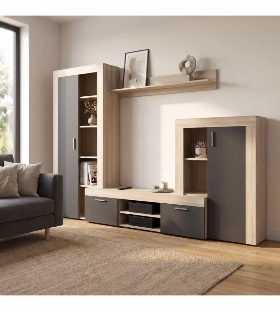 Cosma Parete Soggiorno Moderna in Legno Olmo e Grigio Beige L: 263 cm, P: 40 cm, H: 200 cm – 1