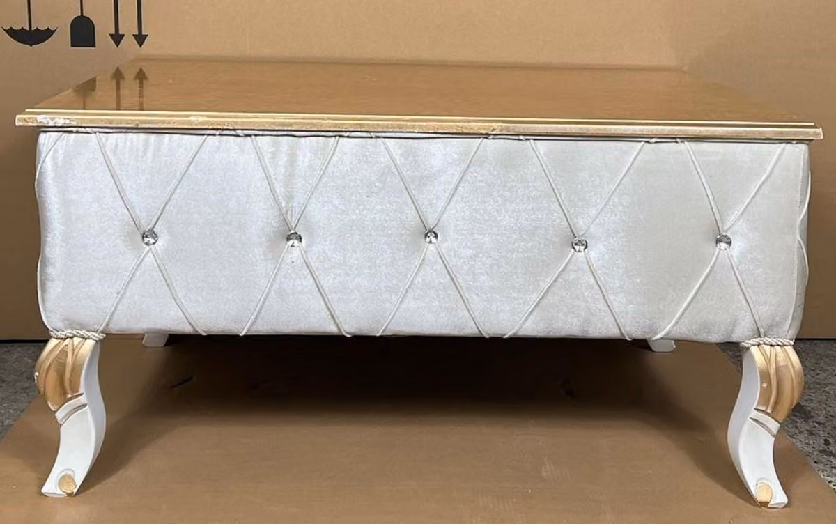 Casa Padrino Tavolino barocco oro / argento / bianco / oro - Tavolino da salotto in legno massiccio in stile barocco con pietre scintillanti - Mobili barocchi - Mobili in stile barocco - Nobile & Magnifico