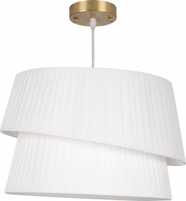 Lampada a sospensione HOMCOM con paralume doppio in tessuto bianco e dettagli oro, altezza regolabile, ideale per camera da letto o sala da pranzo