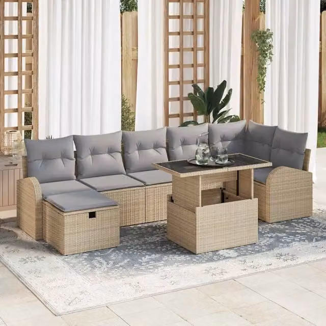 Set Divano da Giardino 8 pz Beige polyrattan 3361099