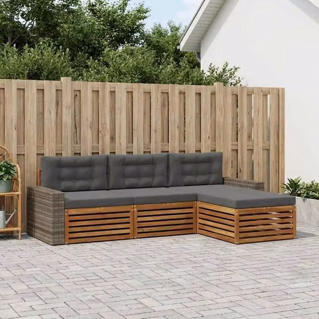 Set di divani da esterno 4 pz Naturale e Antracite Poliestere 3383220