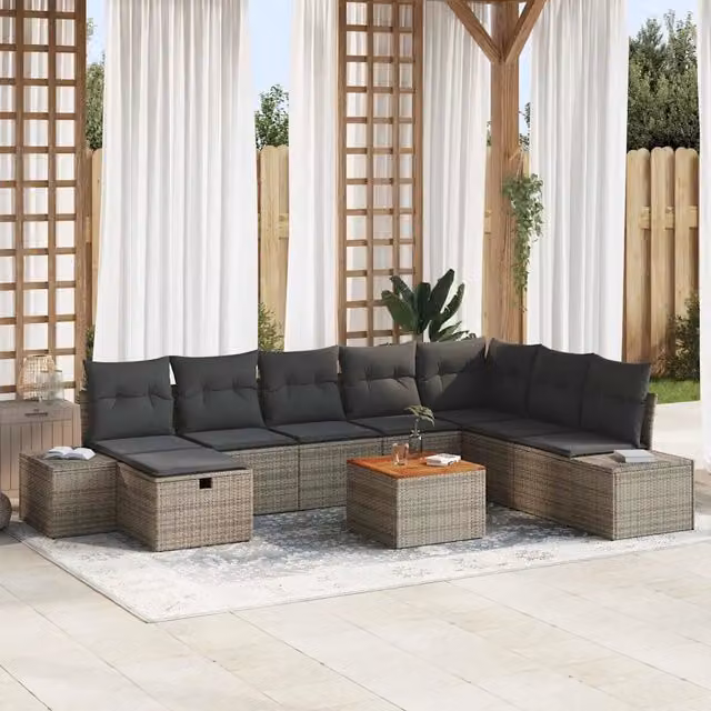 Set Divano da Giardino 9 pz Grigio Poly Rattan 3360940