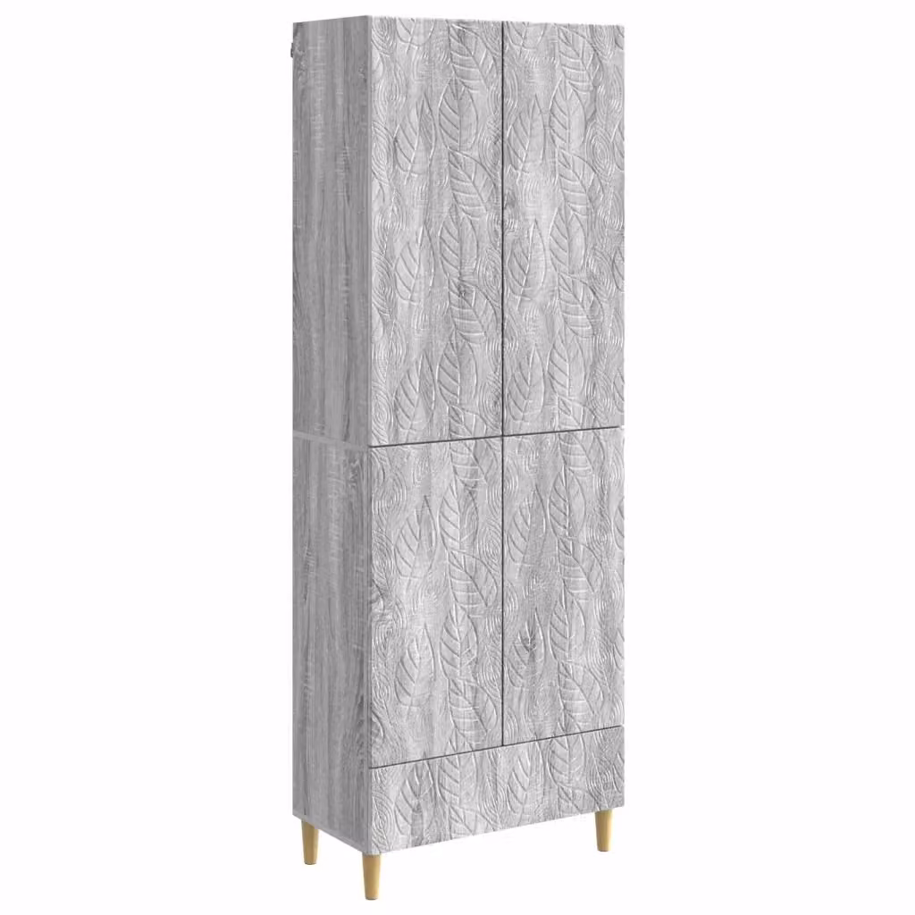 Set di 2 armadi moderni vidaXL in legno MDF grigio opaco con illuminazione integrata, ripiani e cassetti interni – 2