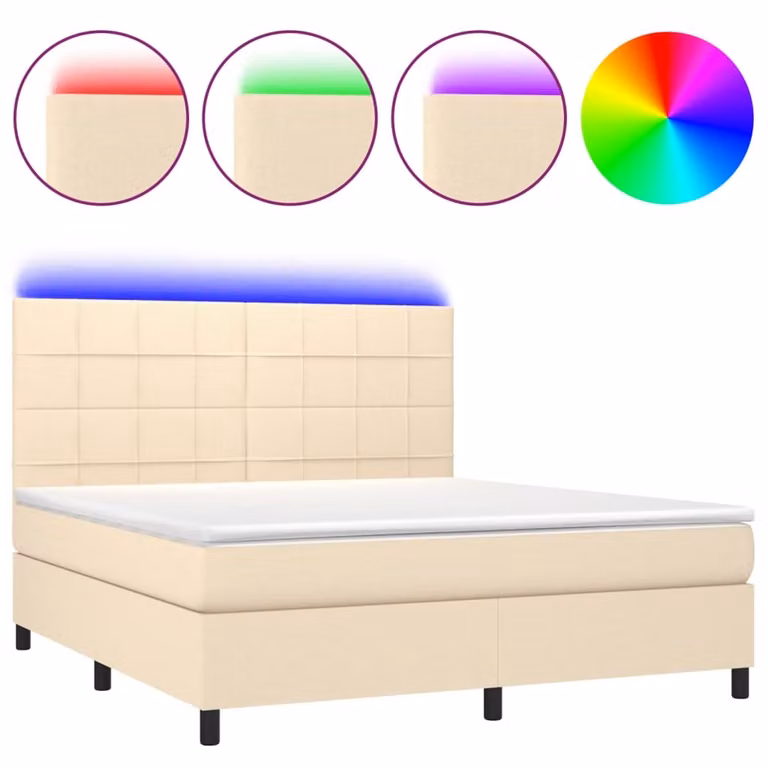 Letto a Molle con Materasso e LED Crema 180x200 cm in Tessuto