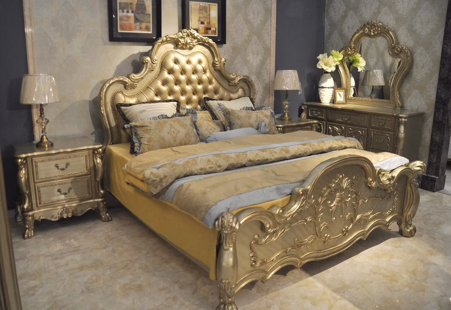 Bett Polsterbett Luxus Doppel Schlafzimmer Barock Holz Leder Betten Chesterfield