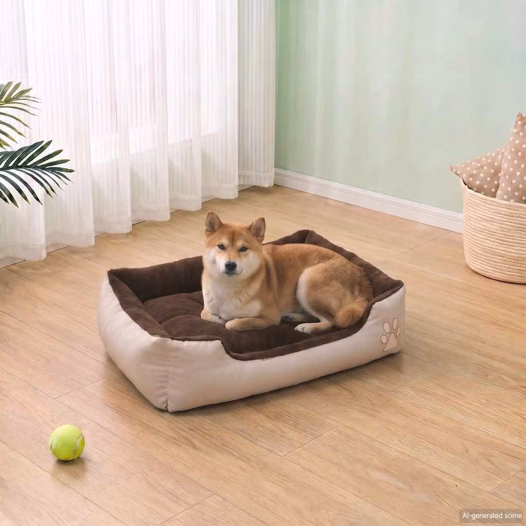 Letto caldo per cani vidaXL con cuscino imbottito, bordi rialzati e base antiscivolo, beige e marrone, L