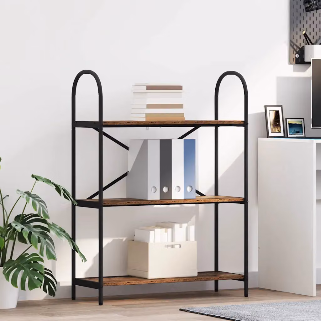 Libreria moderna vidaXL a 3 livelli in legno e metallo, L 80 cm x P 30 cm x H 109 cm, disponibile in nero e marrone